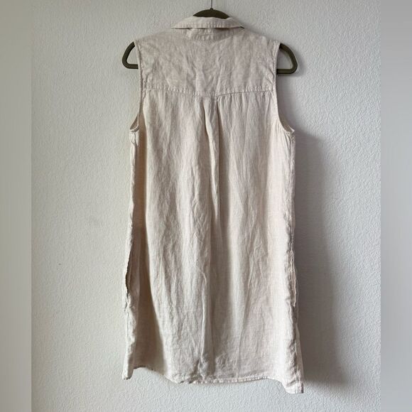 Tahari 100% Linen Sleeveless Button-Front Tunic Dress Beige L Beach Minimalist - Picture 4 of 4